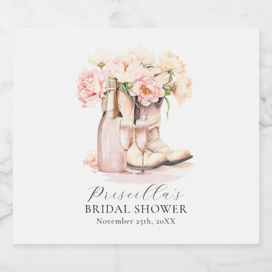 Western Cowgirl Pioenenlaarzen Bubble VRIJGEZELLEN Sparkling Wijnetiket (Enkel label)