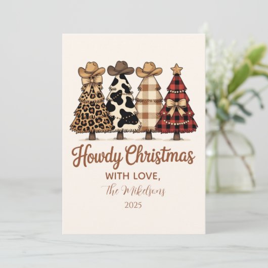 Western Cowgirl Plaid Leopard Christmas Feestdagenkaart (Staand voorkant)