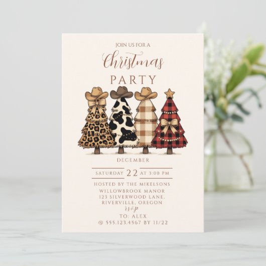 Western Cowgirl Plaid Leopard Christmas Kaart (Staand voorkant)