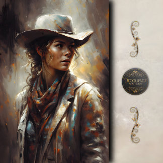Western Cowgirl Portrait Art Decoupage Tissuepapier