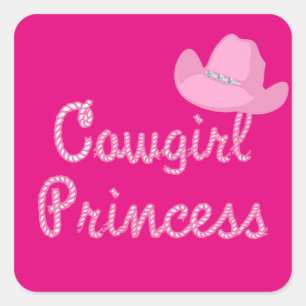 Western Cowgirl Princess Pink Pet Vierkante Sticker