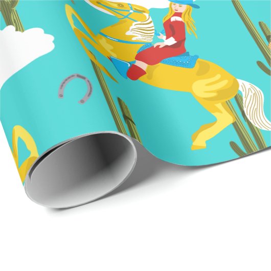 Western Cowgirl Retro Patterned Cadeaupapier (Rol Hoek)