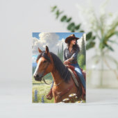 Western Cowgirl Riding Horse Briefkaart (Staand voorkant)