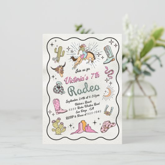Western Cowgirl Rodeo hand getekend Verjaardag Kaart (Staand voorkant)