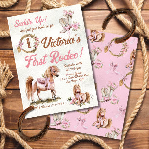 Western Cowgirl Rodeo Pink Bow Pony Verjaardag Kaart