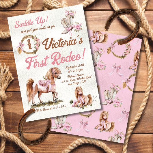 Western Cowgirl Rodeo Pink Bow Pony Verjaardag Kaart