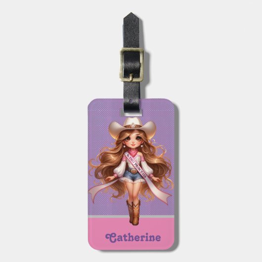 Western Cowgirl Rodeo Princess 1 Gepersonaliseerd Bagagelabel (Voorkant verticaal)