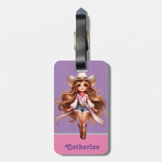 Western Cowgirl Rodeo Princess 1 Gepersonaliseerd Bagagelabel (Achterkant verticaal)