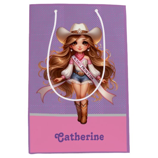 Western Cowgirl Rodeo Princess 1 Gepersonaliseerd Medium Cadeauzakje (Voorkant)