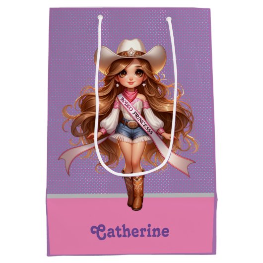 Western Cowgirl Rodeo Princess 1 Gepersonaliseerd Medium Cadeauzakje (Achterkant)
