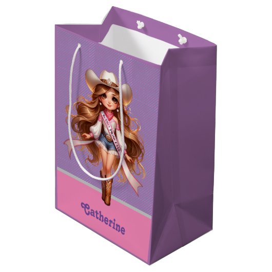 Western Cowgirl Rodeo Princess 1 Gepersonaliseerd Medium Cadeauzakje (Achterkant Gekanteld)