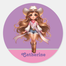 Western Cowgirl Rodeo Princess 1 Gepersonaliseerd Ronde Sticker