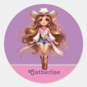Western Cowgirl Rodeo Princess 1 Gepersonaliseerd Ronde Sticker (Voorkant)