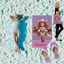 Western Cowgirl Rodeo Princess 1 Gepersonaliseerd Strandlaken