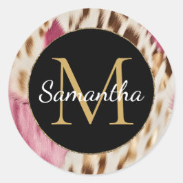 Western Cowgirl Roze Goud Wit Koeienhuid Ronde Sticker