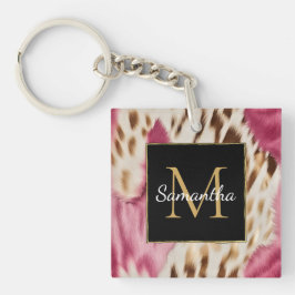 Western Cowgirl Roze Goud Wit Koeienhuid Sleutelhanger