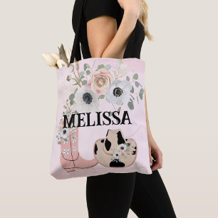 Western cowgirl roze laarzen pet personaliseren tote bag