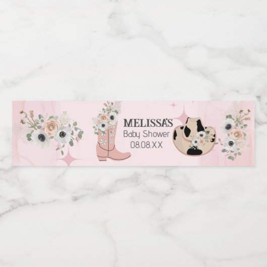 Western Cowgirl Roze Laarzen Petten op maat Waterfles Etiket (Enkel label)