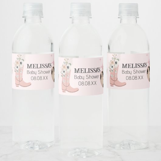 Western Cowgirl Roze Laarzen Petten op maat Waterfles Etiket