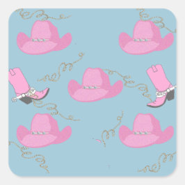 Western Cowgirl Roze Pet en laarzen Vierkante Sticker