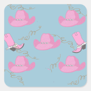 Western Cowgirl Roze Pet en laarzen Vierkante Sticker