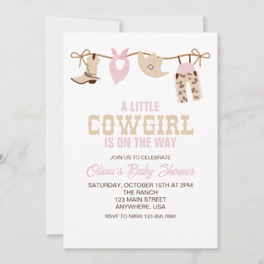 Western Cowgirl Roze Plaid Baby shower Uitnodiging (Voorkant)