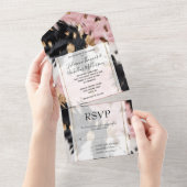 Western Cowgirl Roze Zwart Wit Goud Koeienhuid All In One Uitnodiging (Afscheurbaar)