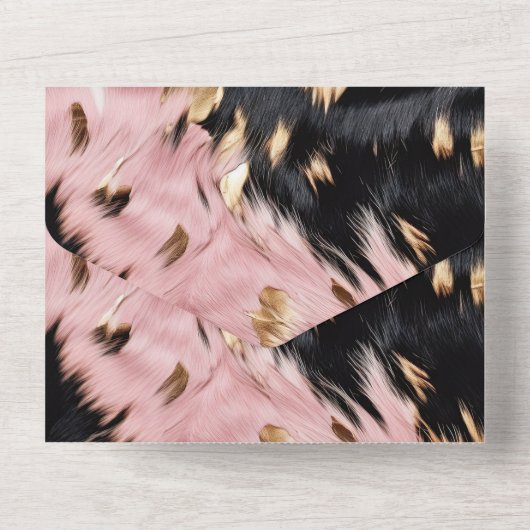 Western Cowgirl Roze Zwart Wit Goud Koeienhuid All In One Uitnodiging (Achterkant)