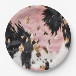 Western Cowgirl Roze Zwart Wit Goud Koeienhuid Papieren Bordje