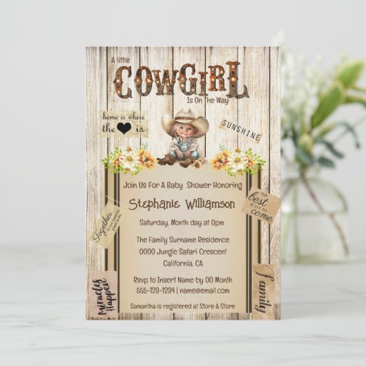 Western cowgirl rustiek scrapbooking dagboek bloem kaart (Staand voorkant)
