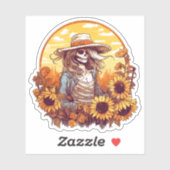 Western cowgirl skelet met Herfst zonnebloemen Sticker (Vel)