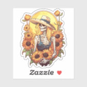  Western cowgirl skelet met zonnebloemen Sticker (Vel)