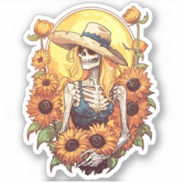  Western cowgirl skelet met zonnebloemen Sticker