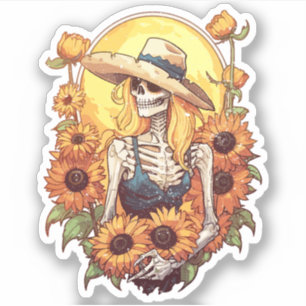 Western cowgirl skelet met zonnebloemen Sticker