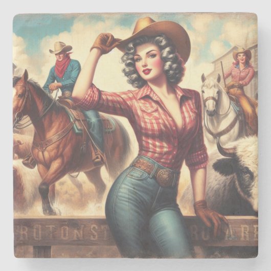  Western Cowgirl Stenen Onderzetter (Voorkant)
