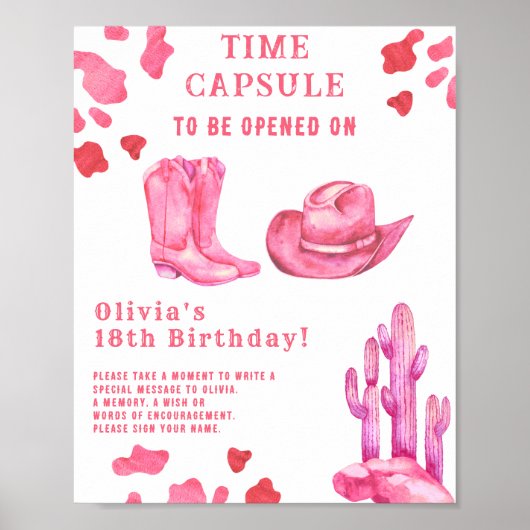 Western Cowgirl Time Capsule 1st birthday Poster (Voorkant)