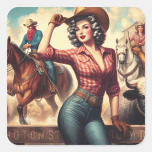 Western Cowgirl Vierkante Sticker