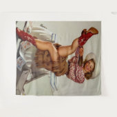  Western cowgirl zetten op rode laarzen Wandkleed (Voorkant (horizontaal))