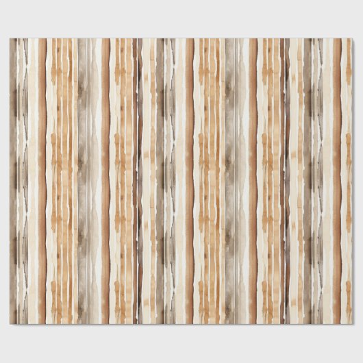 Western Cream Brown Stripes Verjaardag Cadeaupapier (Vlak)
