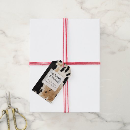 Western crème bruin Koeienhuid Cadeaulabel (Met Touw)