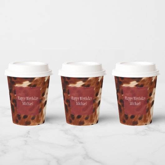 Western crème gevlekt bruin zwart Koeienhuid Papieren Bekers (Multi)