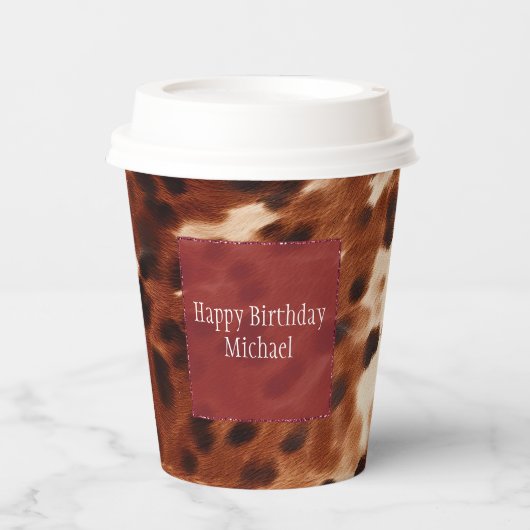 Western crème gevlekt bruin zwart Koeienhuid Papieren Bekers (Voorkant)