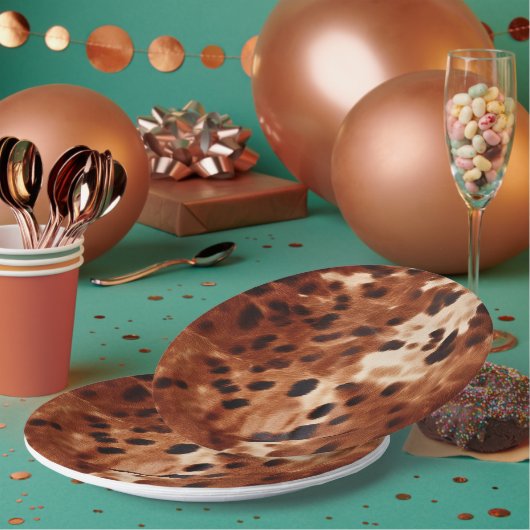 Western crème gevlekt bruin zwart Koeienhuid Papieren Bordje (Multi)