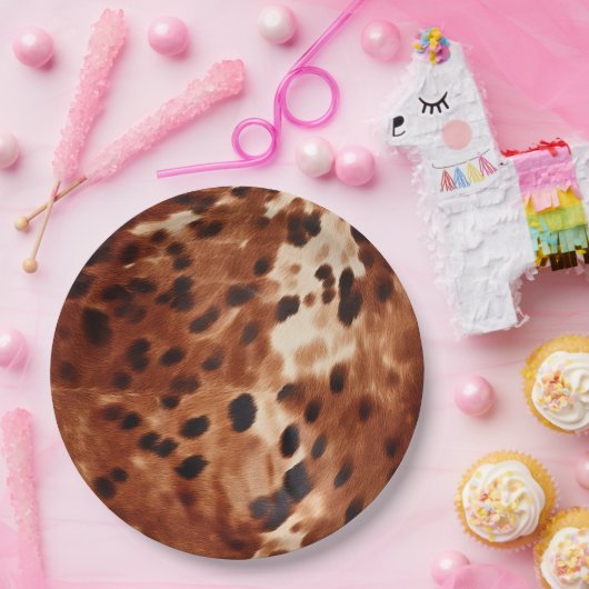 Western crème gevlekt bruin zwart Koeienhuid Papieren Bordje (Feest)
