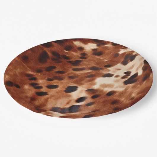 Western crème gevlekt bruin zwart Koeienhuid Papieren Bordje (Gekanteld)