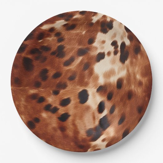 Western crème gevlekt bruin zwart Koeienhuid Papieren Bordje (Voorkant)