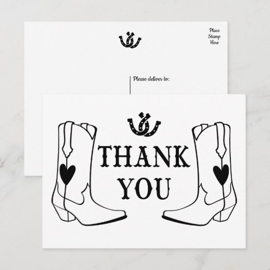 Western Dank u Cowboy Boot Country Wedding Briefkaart (Voorkant / Achterkant)