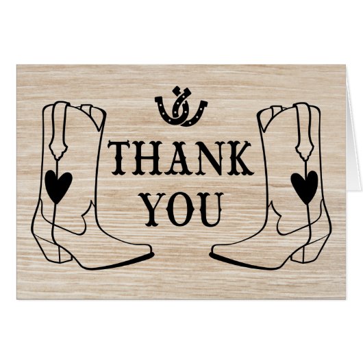 Western dank u hout cowboy boot land bruiloft (Voorkant Horizontaal)