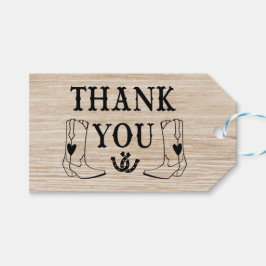 Western dank u hout cowboy boot land bruiloft cadeaulabel