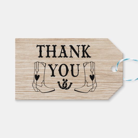 Western dank u hout cowboy boot land bruiloft cadeaulabel (Voorkant (Horizontaal))